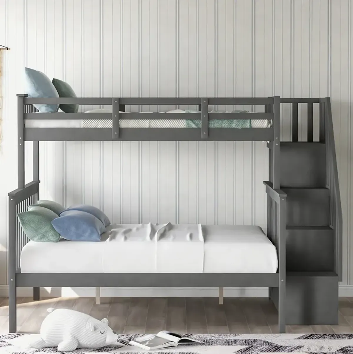 Merax Stairway Twin-Over-Full Bunk Bed with Storage and Guard Rail