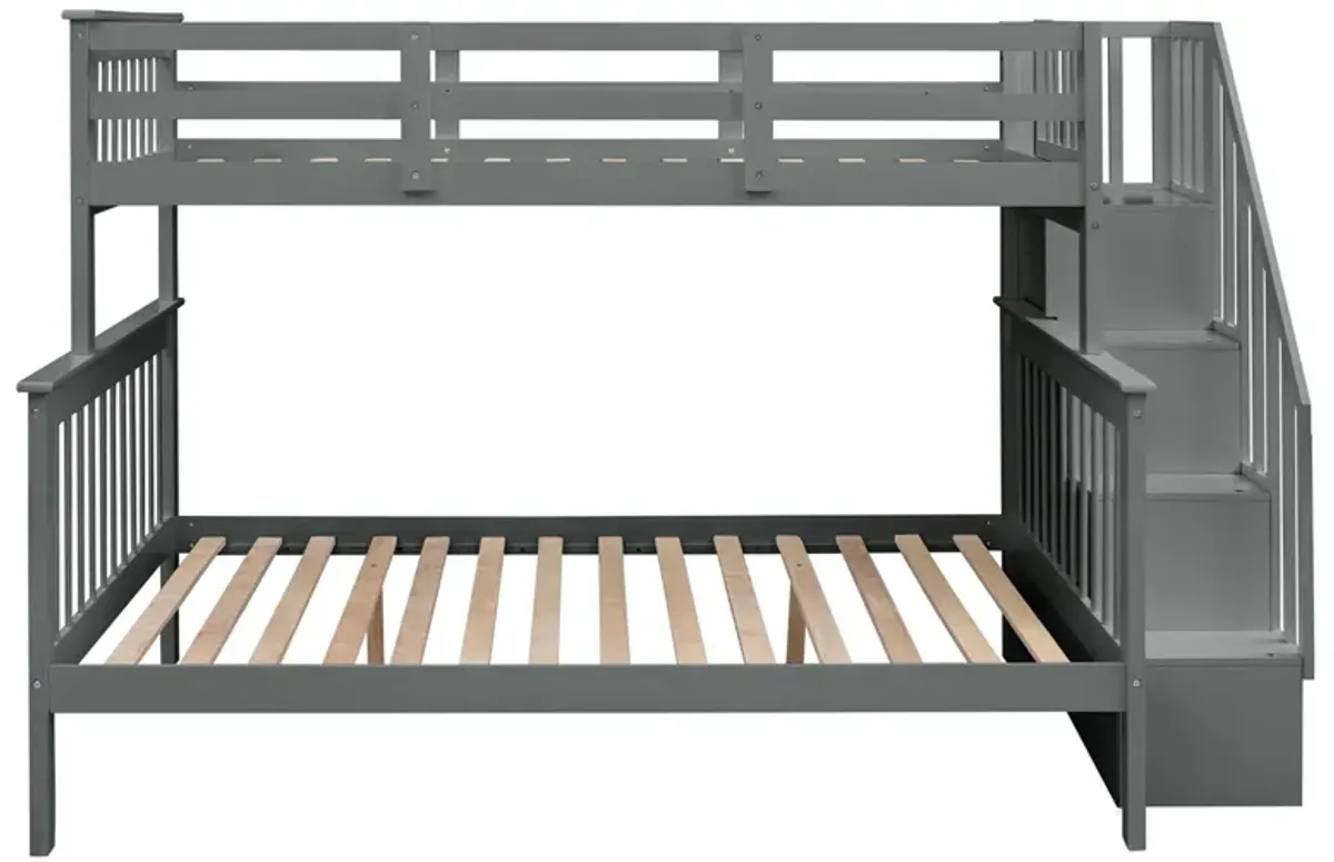 Merax Stairway Twin-Over-Full Bunk Bed with Storage and Guard Rail