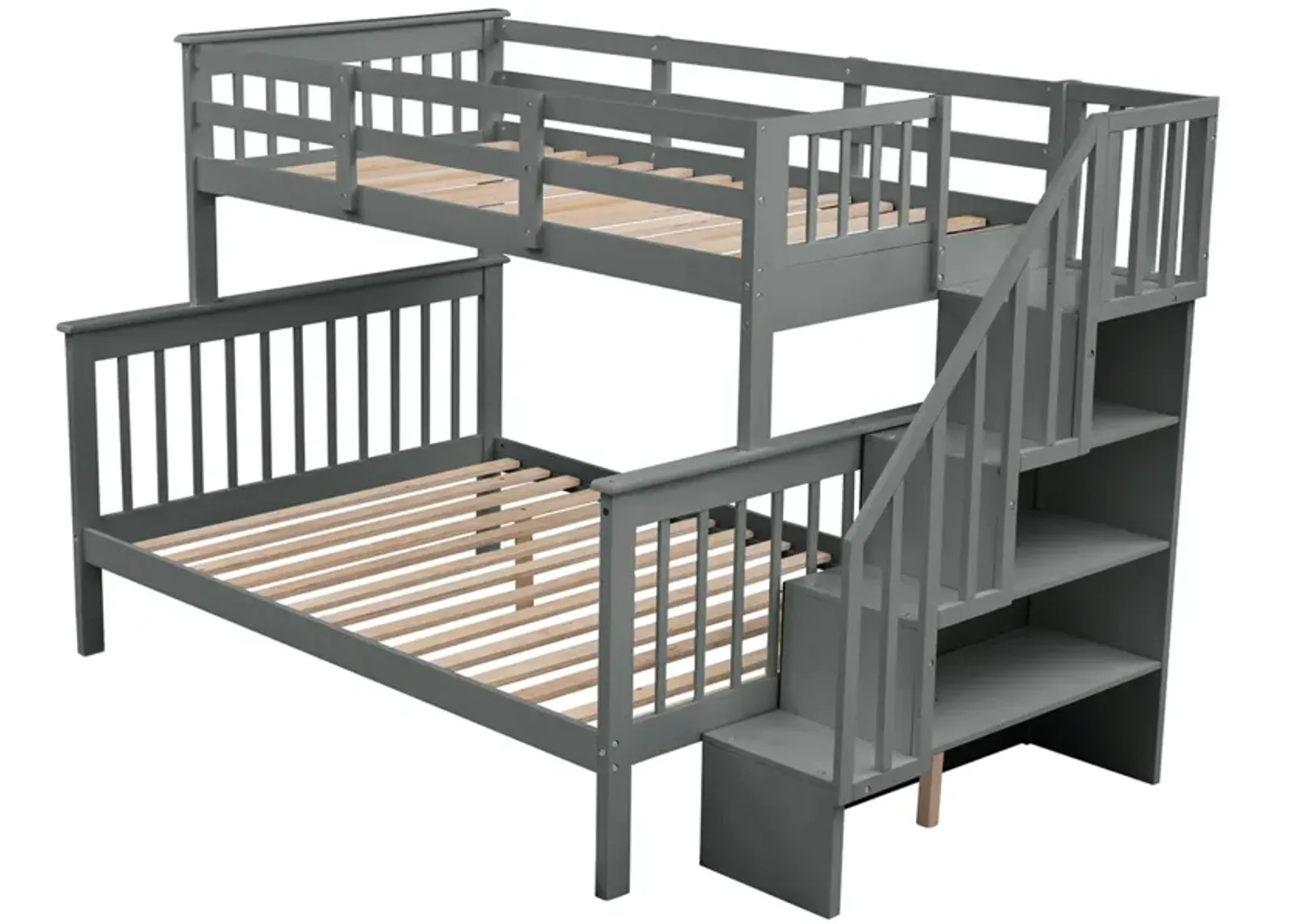 Merax Stairway Twin-Over-Full Bunk Bed with Storage and Guard Rail