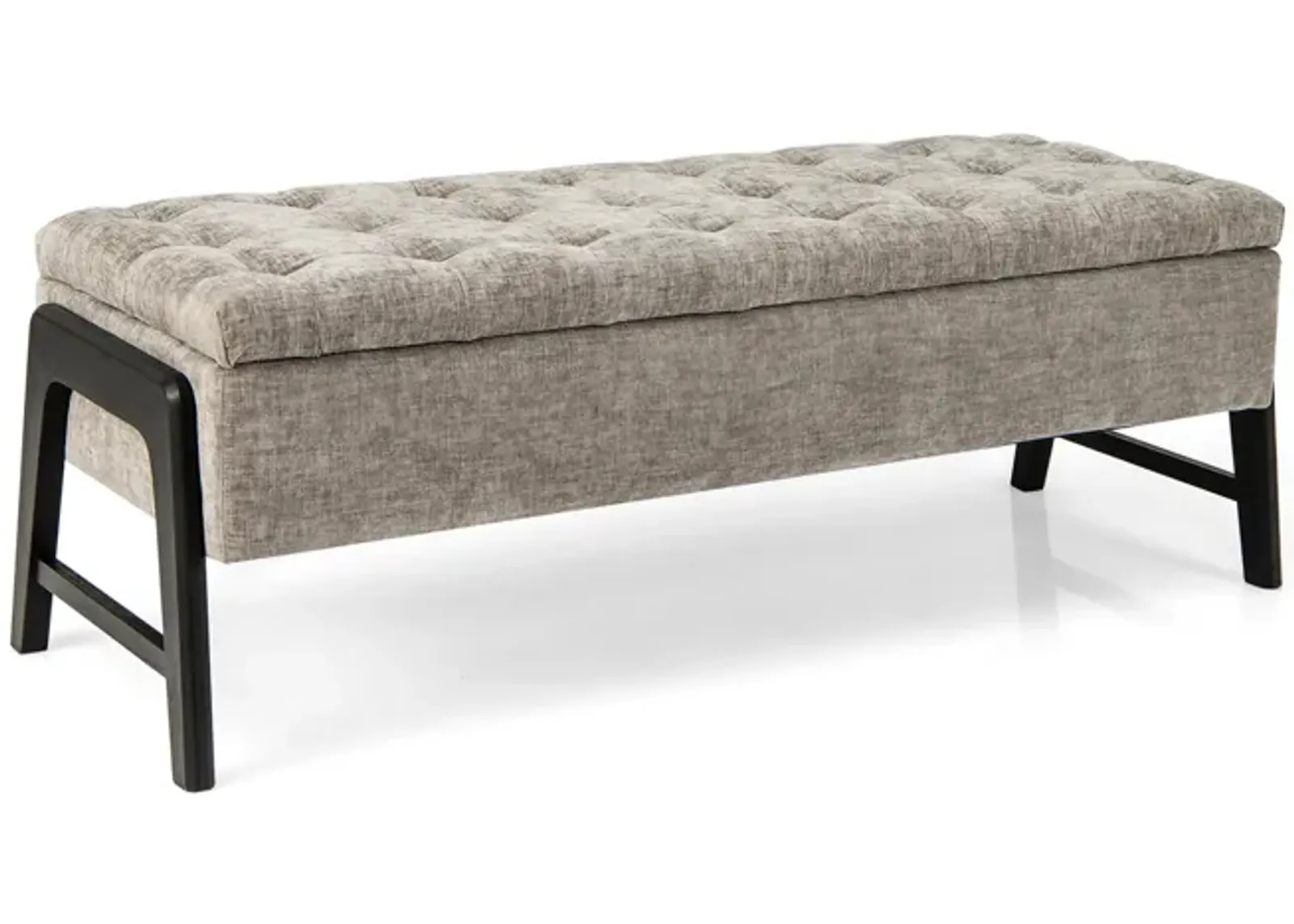 Modern Chenille Storage Bench with Solid Rubber Wood Legs