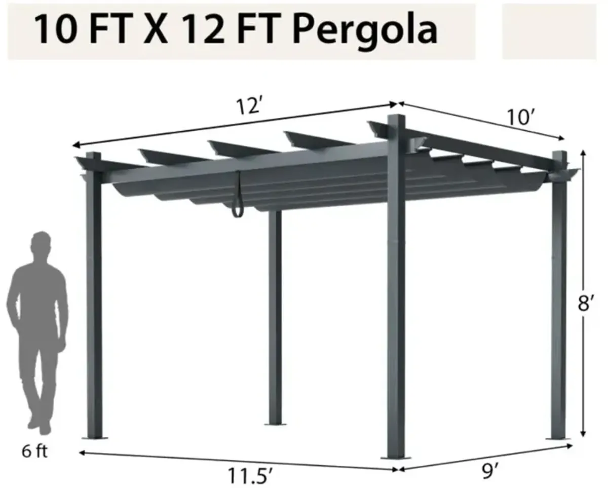 Hivvago 10 x 12 Feet Outdoor Aluminum Retractable Pergola Canopy Shelter Grape Trellis