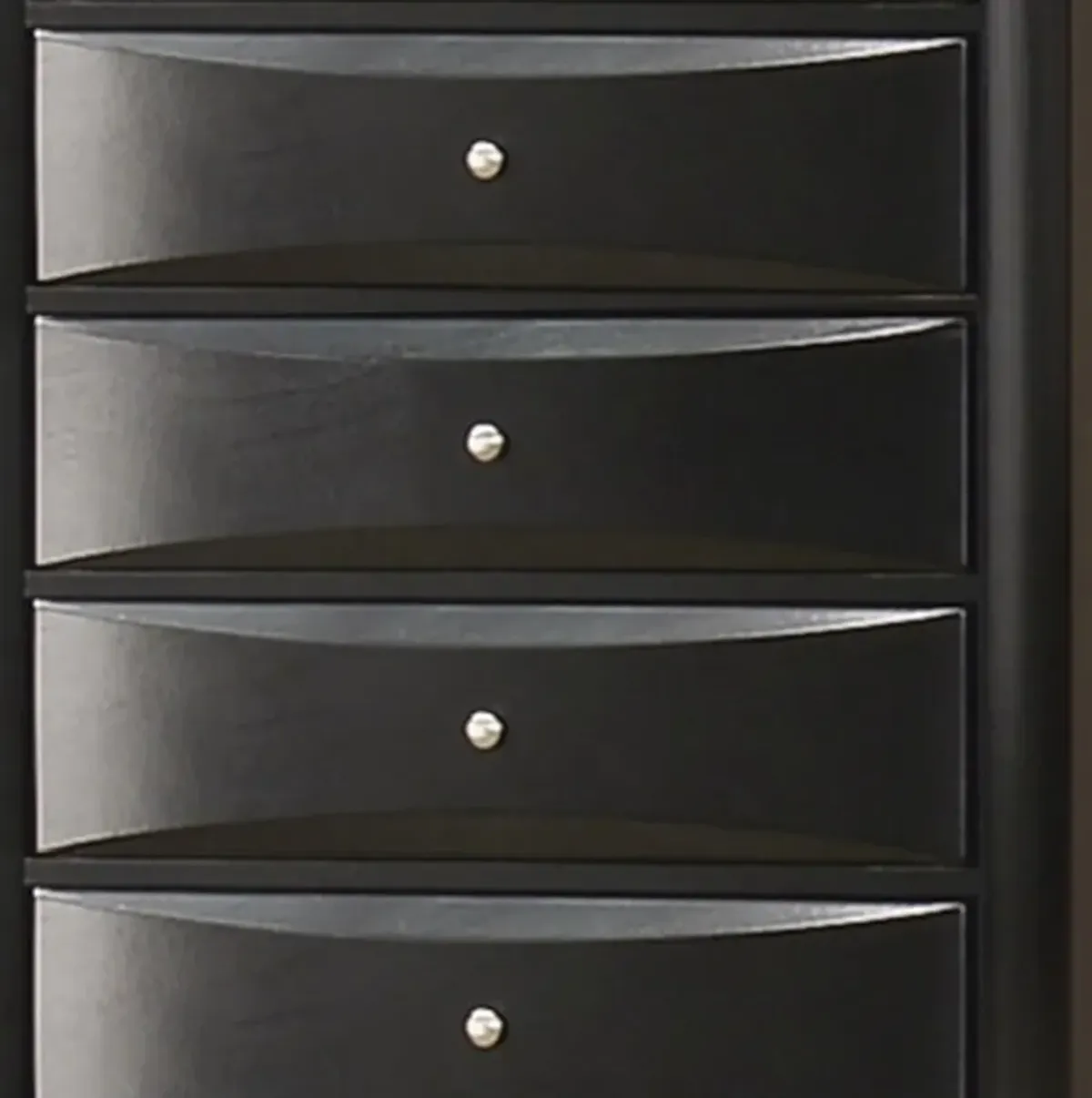 Ica 49 Inch Tall Dresser Chest, 5 Chambered Drawers, Felt Lined, Black - Benzara