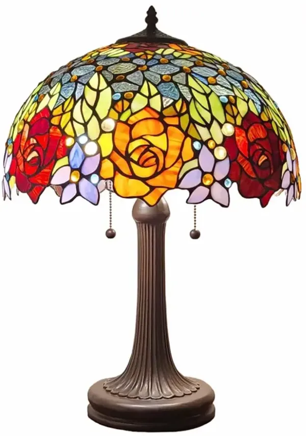 Hivvago 24" Dark Brown Metal Two Light Candlestick Table Lamp With Orange Shade