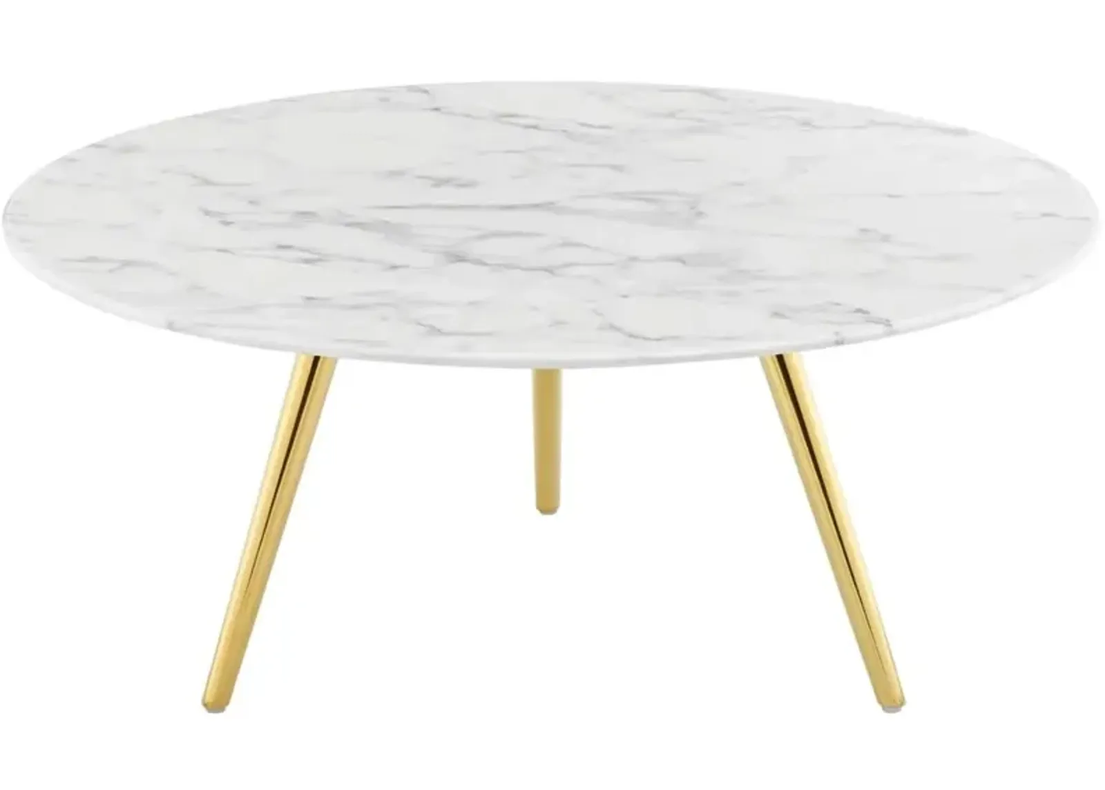 Modway Lippa 36" Round Artificial Marble Coffee Table with Tripod Top, Gold Base