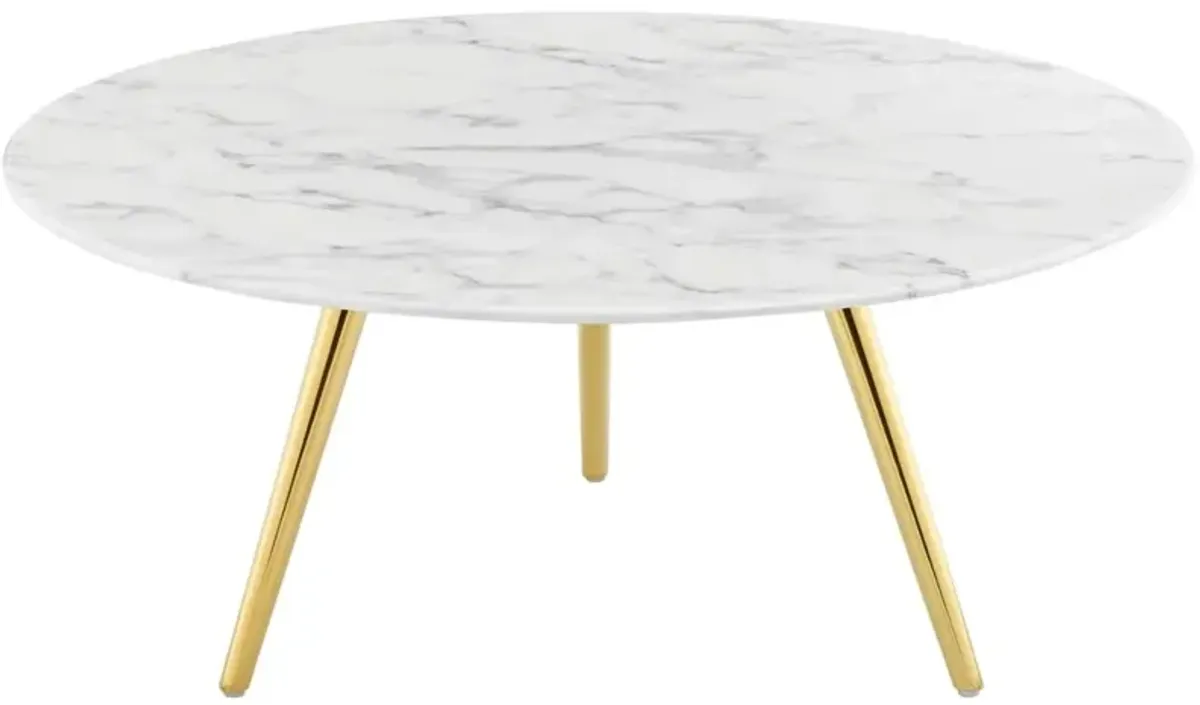 Modway Lippa 36" Round Artificial Marble Coffee Table with Tripod Top, Gold Base