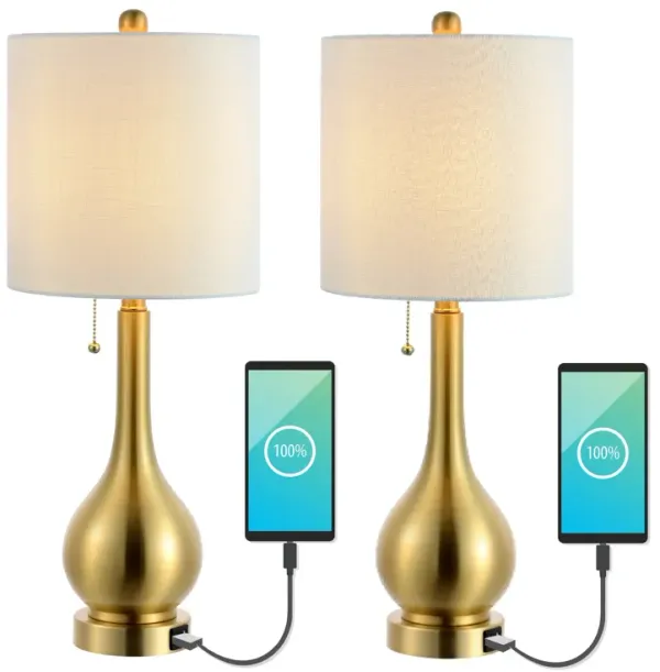 Tyler Modern Classic Gourd Iron LED Table Lamp with Pull Chain with Dual USB Charging Port (Set of 2)