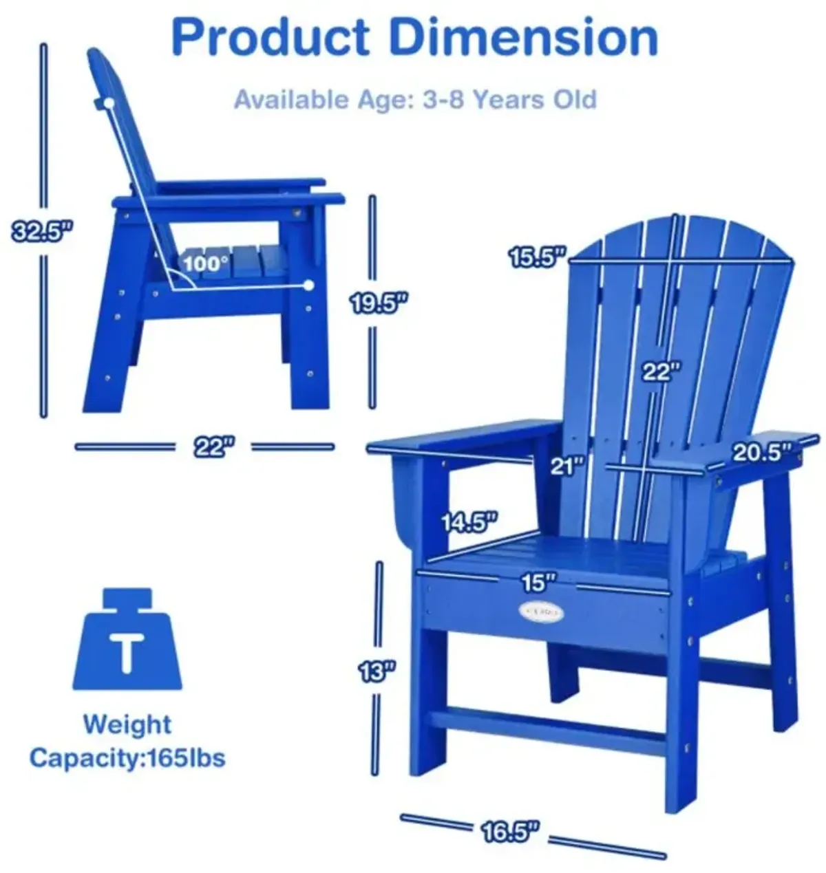 Hivvago Patio Kids' Adirondack Chair with Ergonomic Backrest