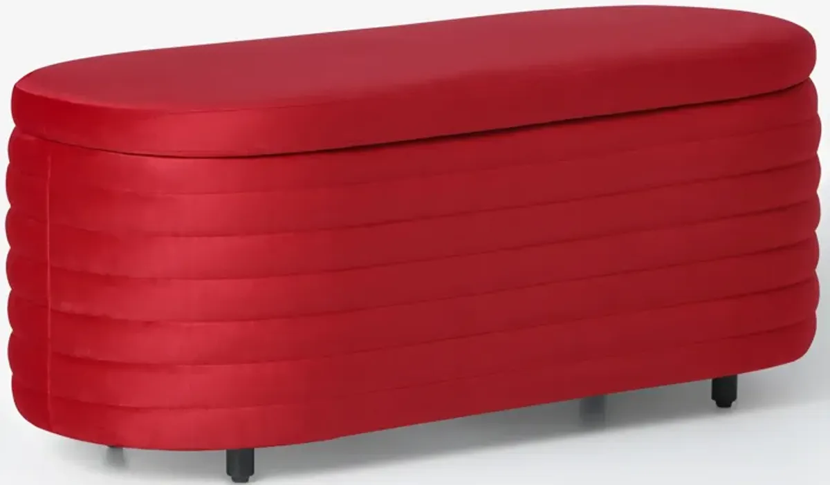 WestinTrends 42" Wide Mid-Century Modern Upholstered Velvet Tufted Oval Storage Ottoman Bench