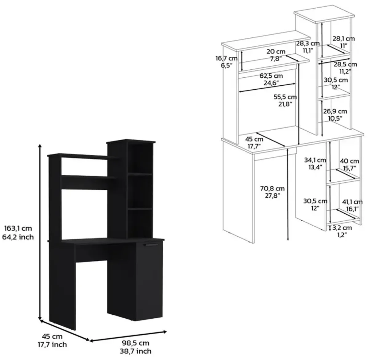 Computer Desk with Ample Work Surface, Hutch Storage and Single Door Cabinet