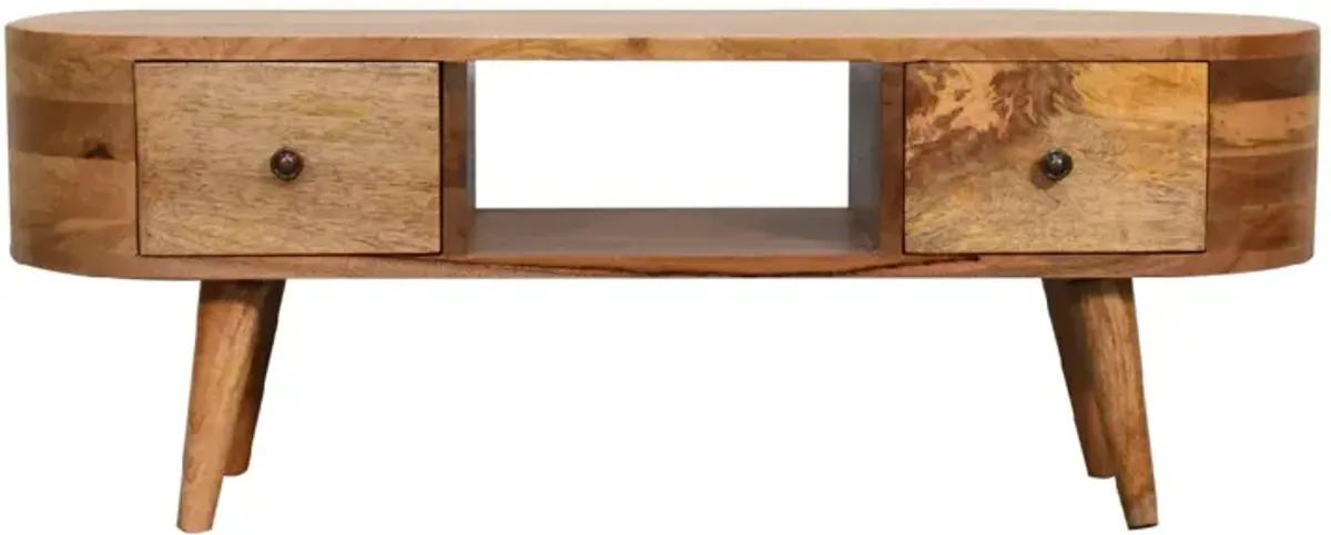 Mini Rounded Solid Wood 2 Drawers Entertainment Unit