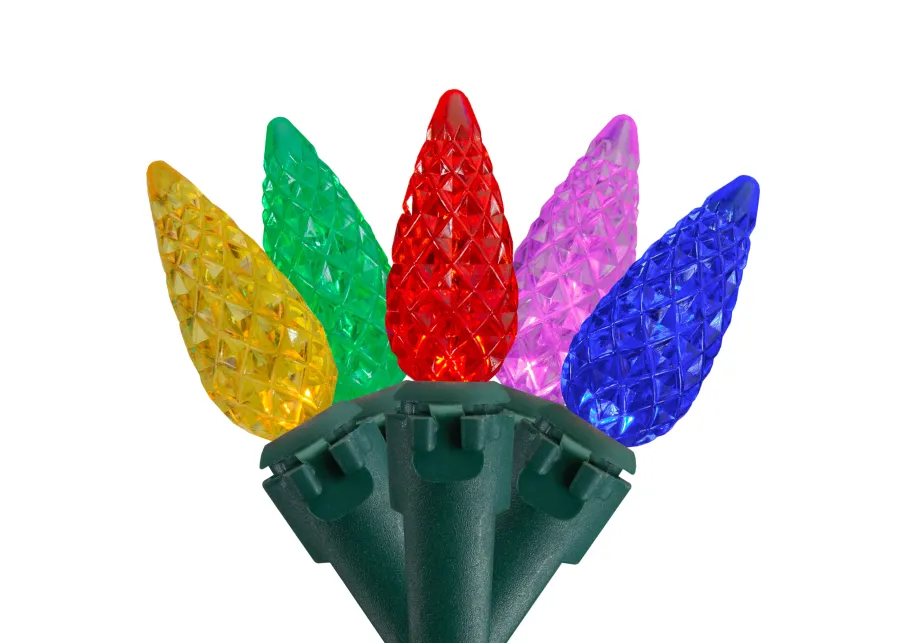 200 Count Multi-Color LED Faceted C6 Christmas Lights - Green Wire