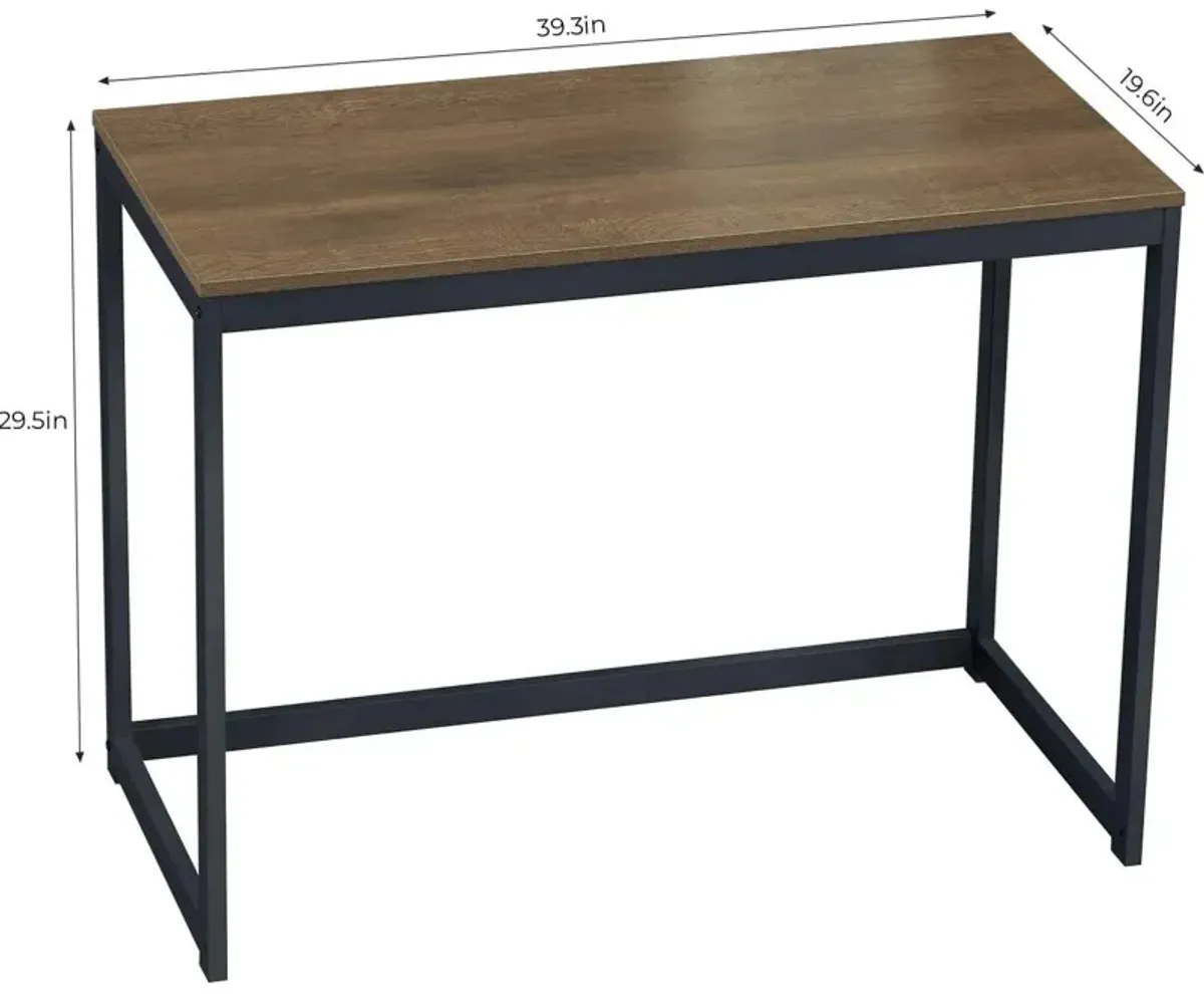 Hivvago Small Home Office Modern Laptop Computer Desk Table Metal Frame Brown Wood Top