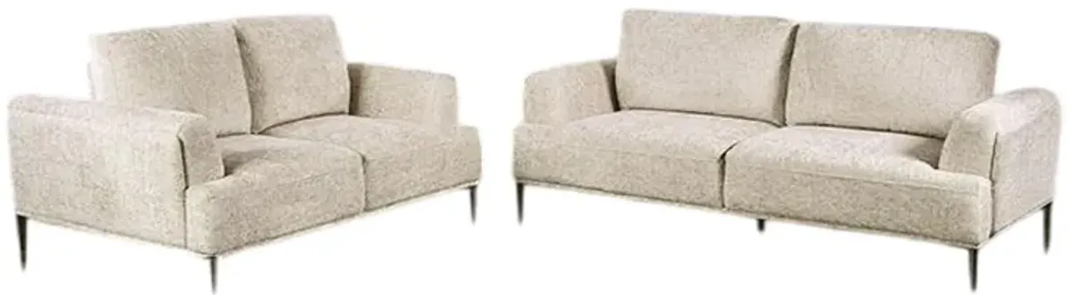 Batty Sofa and Loveseat Set, Light Brown Chenille, Adjustable Back - Benzara