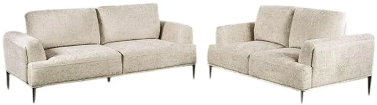 Batty Sofa and Loveseat Set, Light Brown Chenille, Adjustable Back - Benzara