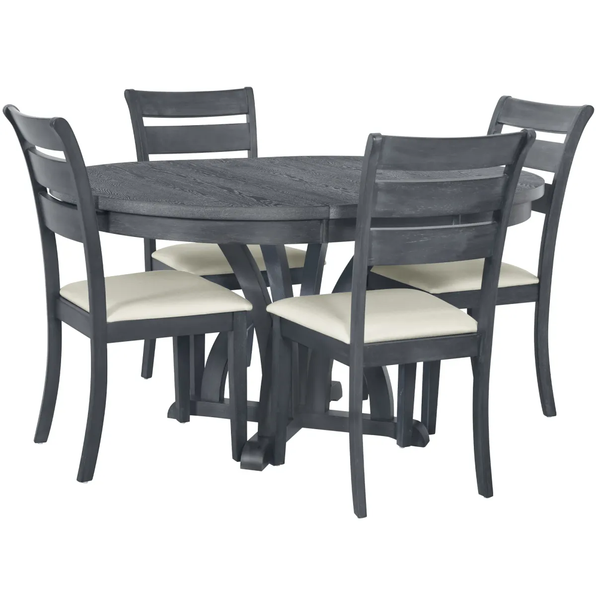 Merax Farmhouse Round Dining Table Set with Pedestal Legs