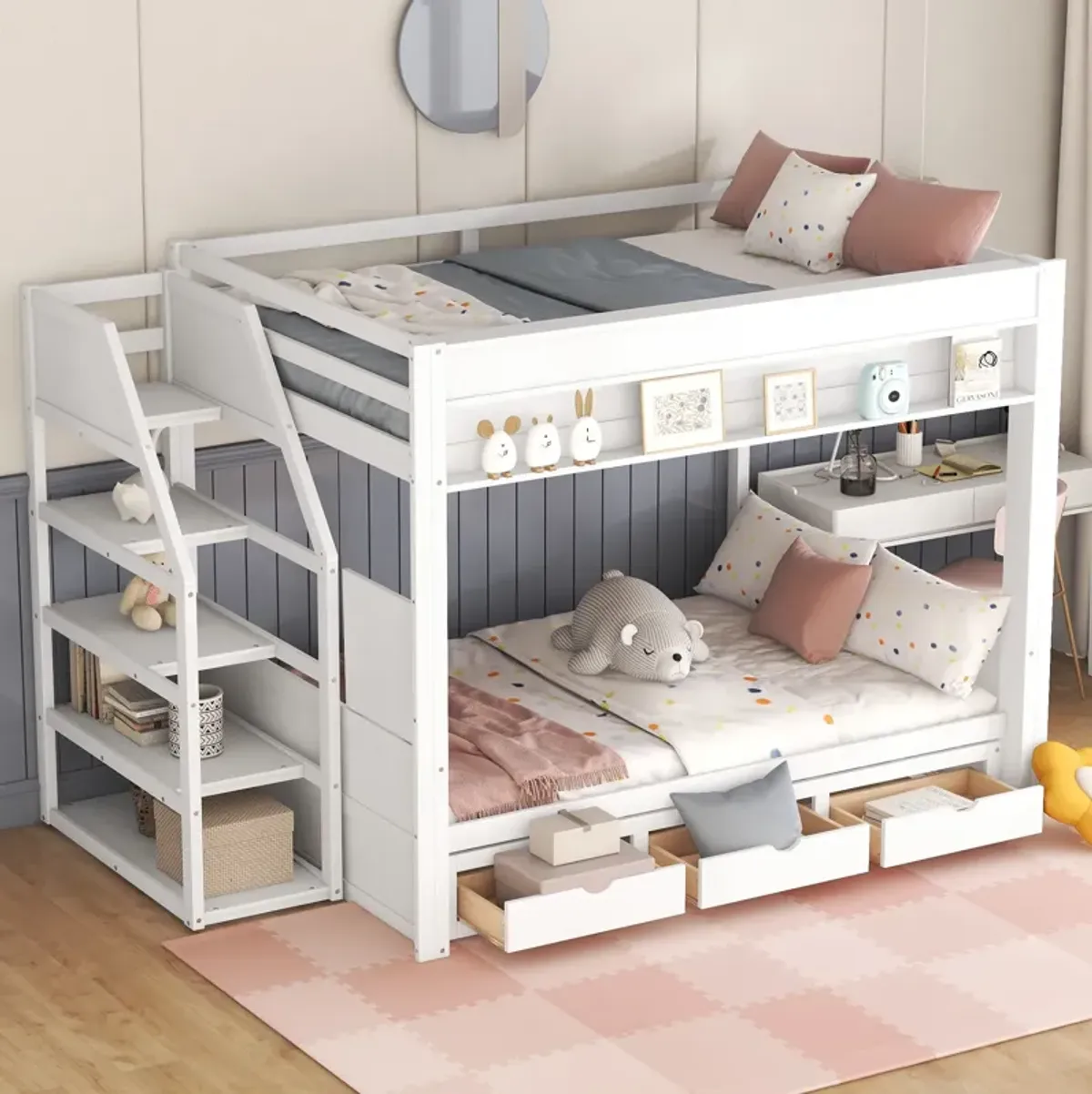 Merax Convertible Bunk Bed with Storage Staircase