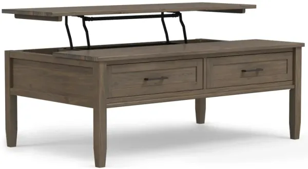 Ela SOLID WOOD 48 inch Wide Rectangle Transitional Lift Top Coffee Table in Smoky Brown