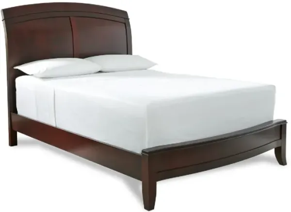 Kyle Soild Wood Low Profile King Bed with Sleigh Headboard, Cherry Brown - Benzara