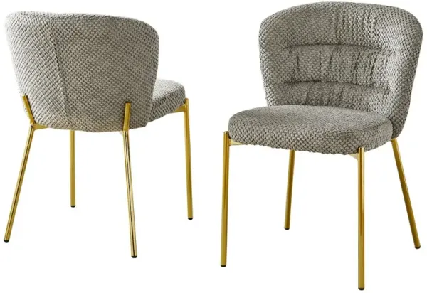 Gray Fluffy Fabric With Gold Chrome Base, Set Of 2