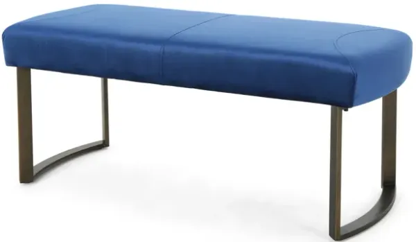 Accent Bench, Navy Blue Velvet, Antique Brass Finished Base, 44 Inch - Benzara