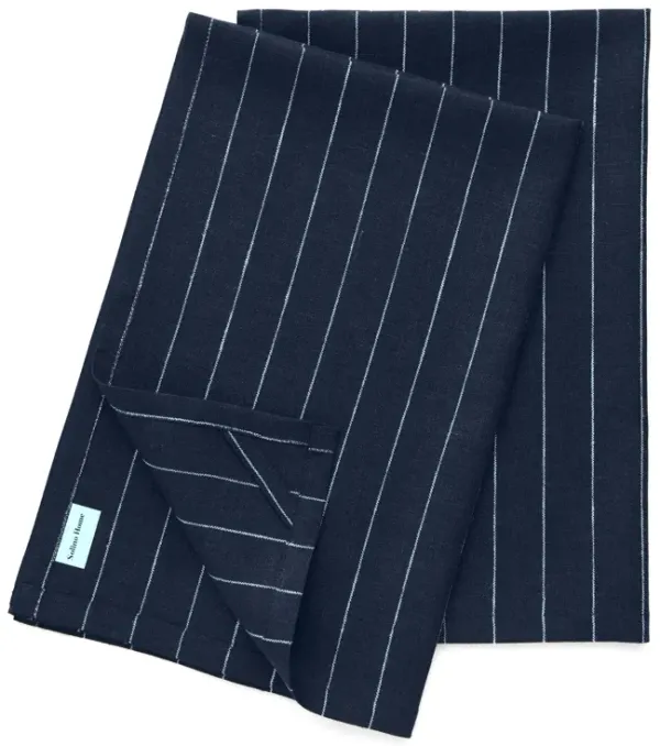 Solino Home 100% Pure Linen Kitchen Towels 17 x 26 Inch Set of 2 - Pinstripe