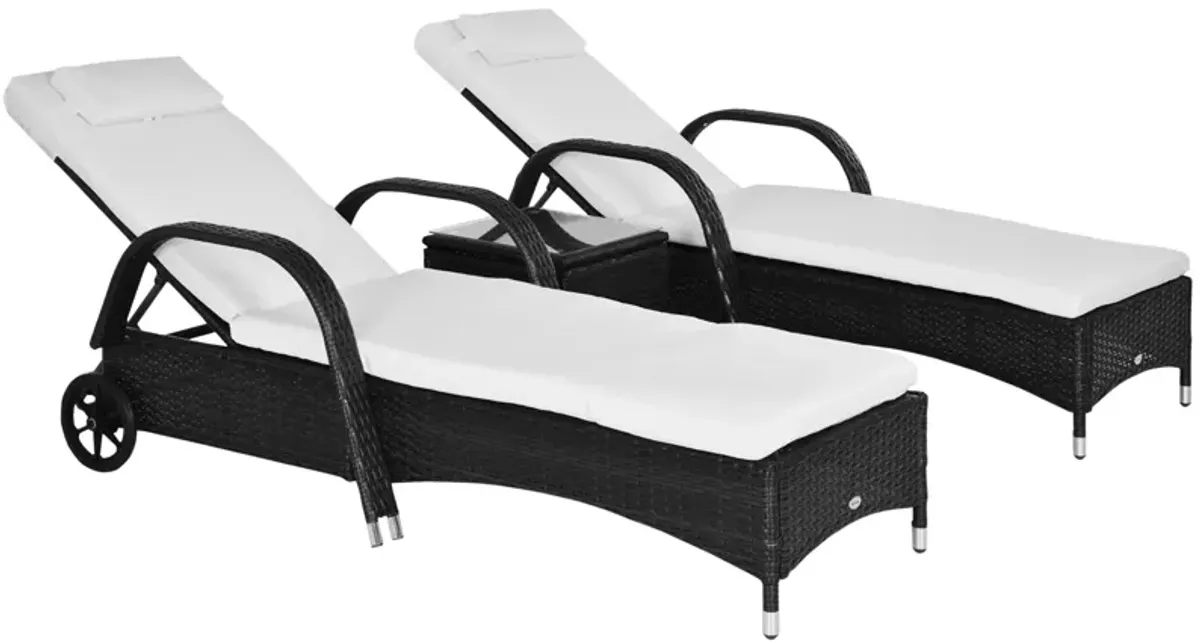 Black Wicker Relaxation: 3-Piece Outdoor Lounge Set with Table & Wheels