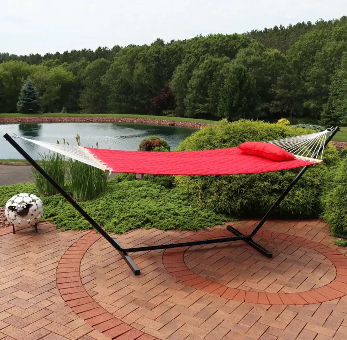 Sunnydaze 2-Person Quilted Hammock with 12' Steel Stand