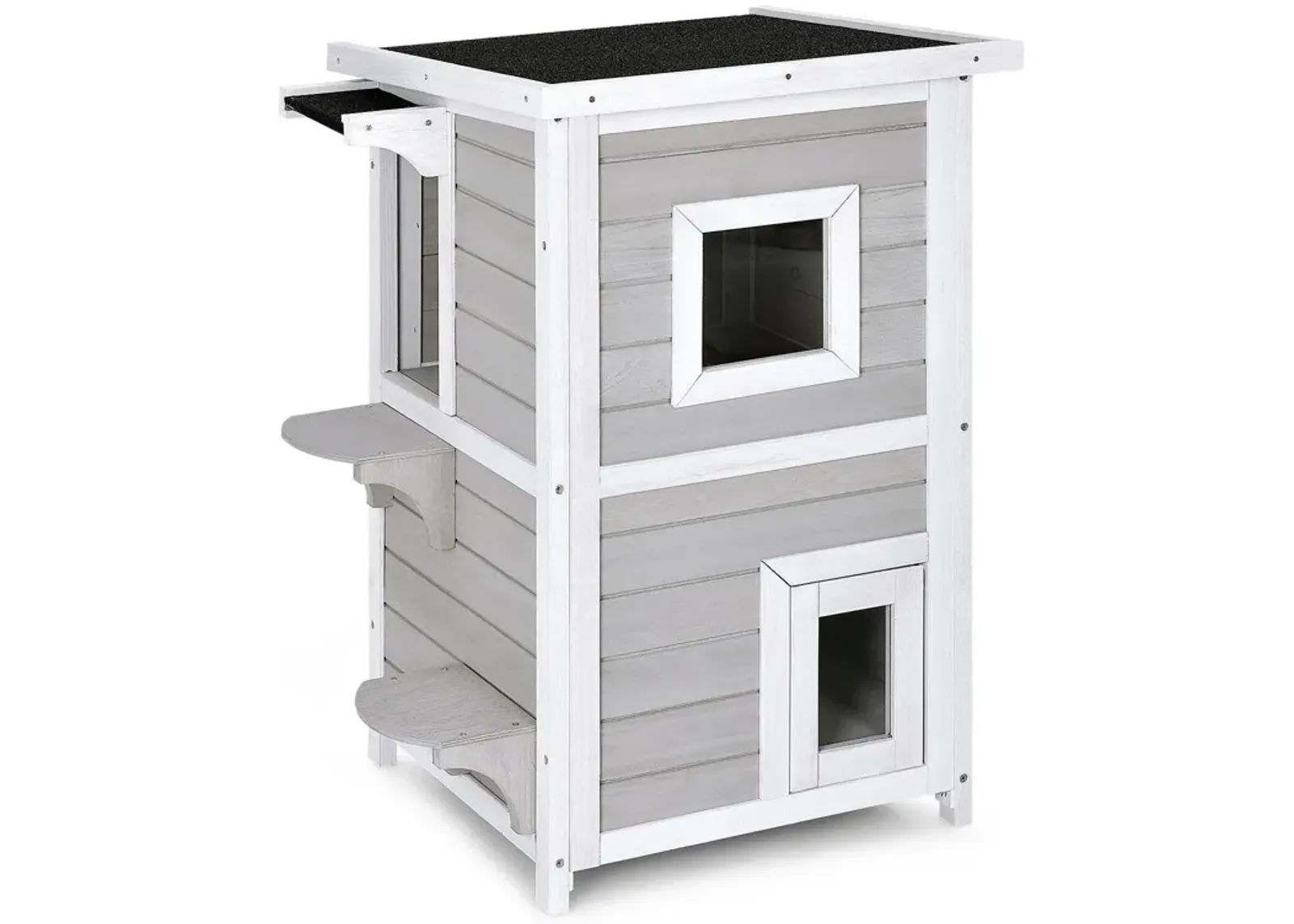 2-Story Wooden Cat House with Escape Door Rainproof