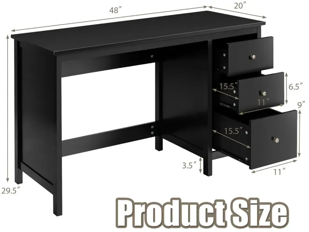 Computer Desk Study Writing Desk Home Office Workstation with 3 Drawers Black