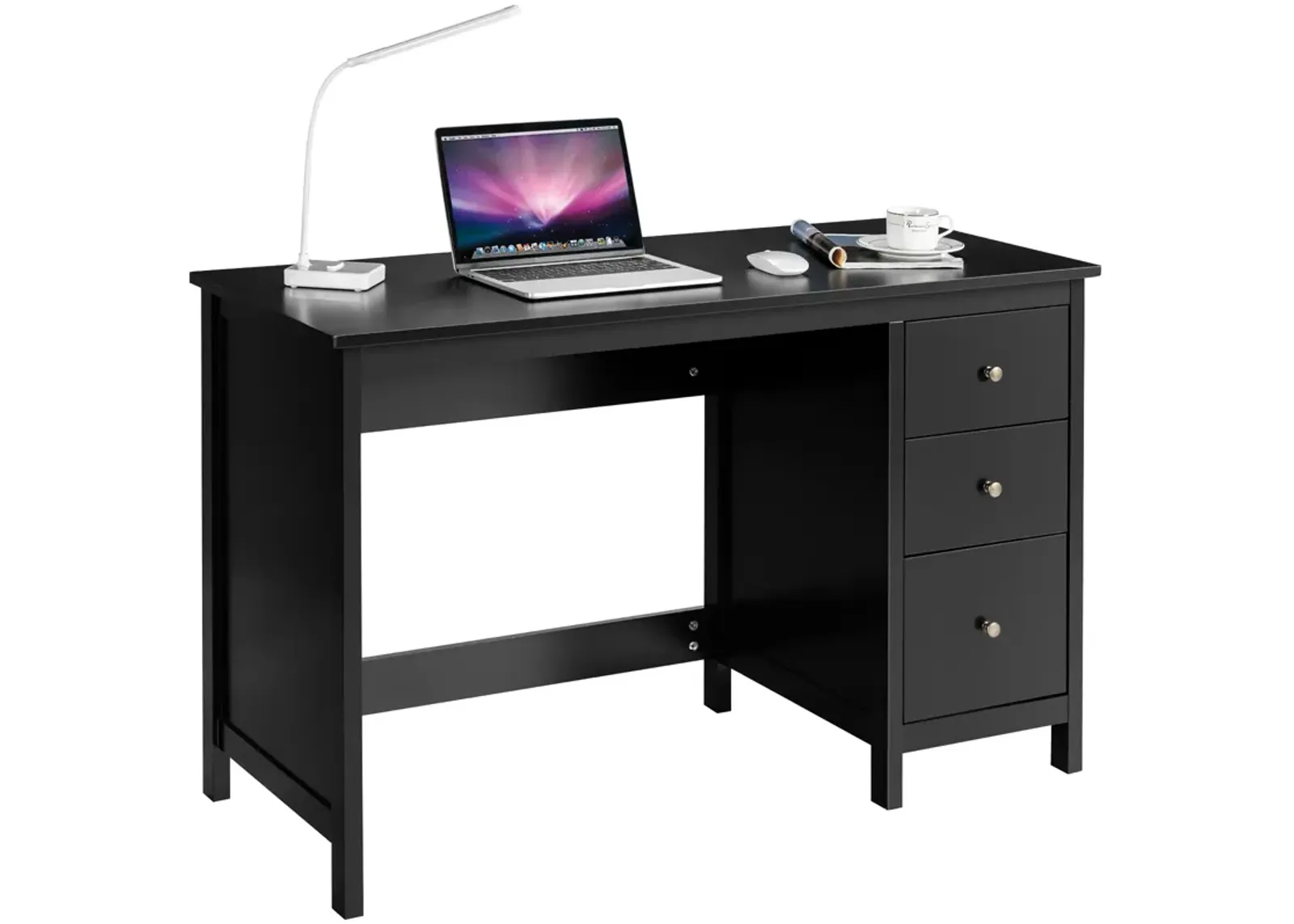 Computer Desk Study Writing Desk Home Office Workstation with 3 Drawers Black