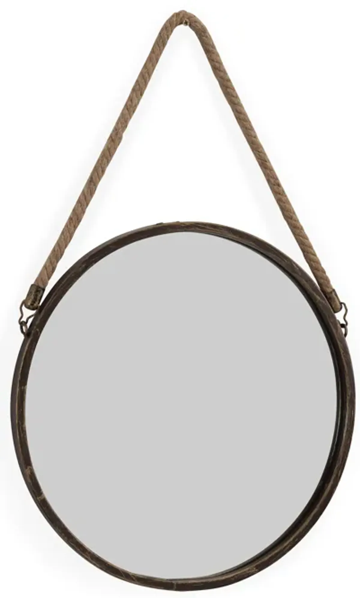 15" Antique Gold Patina Round Mirror with Hanging Rope