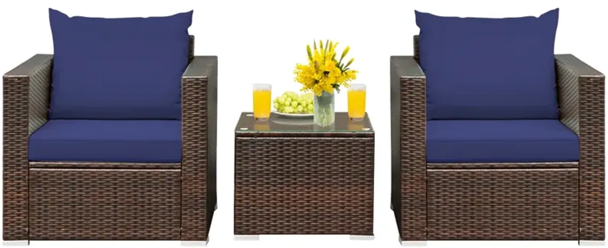 3 Pieces Patio Conversation Rattan Furniture Set with Cushion