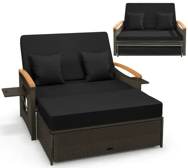Outdoor Wicker Daybed with Folding Panels and Storage Ottoman