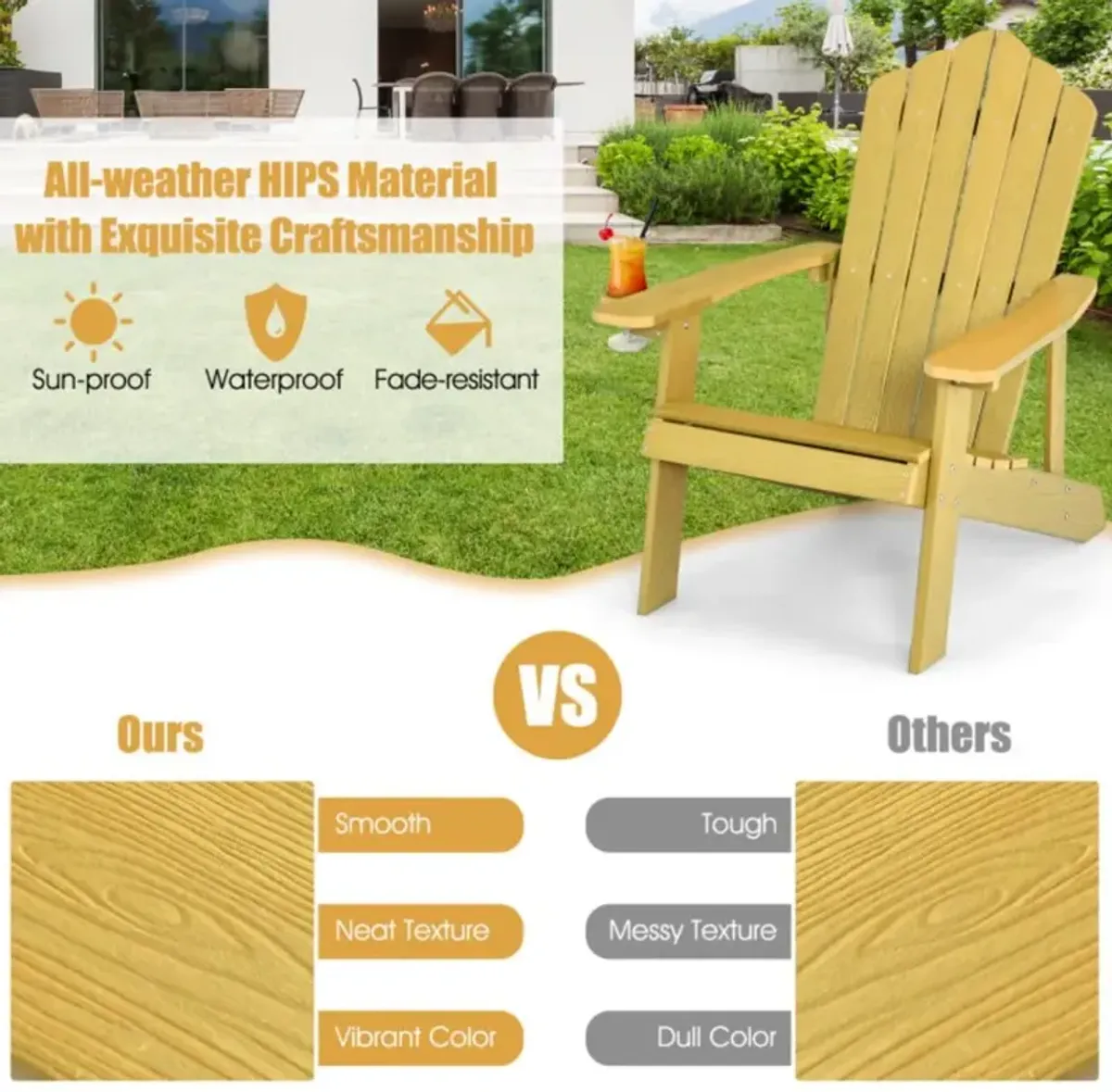 Hivvago Weather Resistant HIPS Outdoor Adirondack Chair with Cup Holder