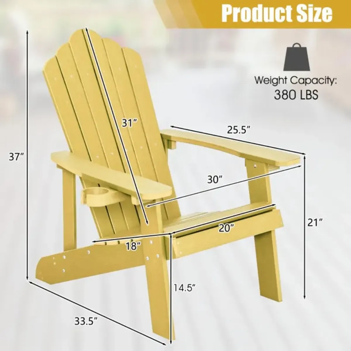 Hivvago Weather Resistant HIPS Outdoor Adirondack Chair with Cup Holder