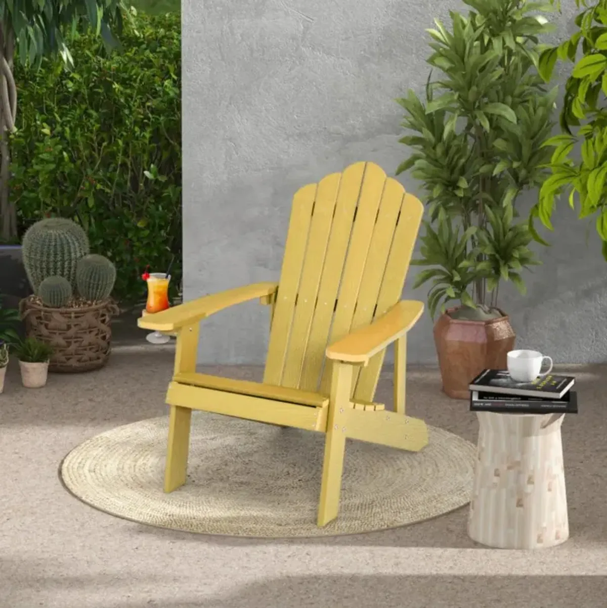 Hivvago Weather Resistant HIPS Outdoor Adirondack Chair with Cup Holder