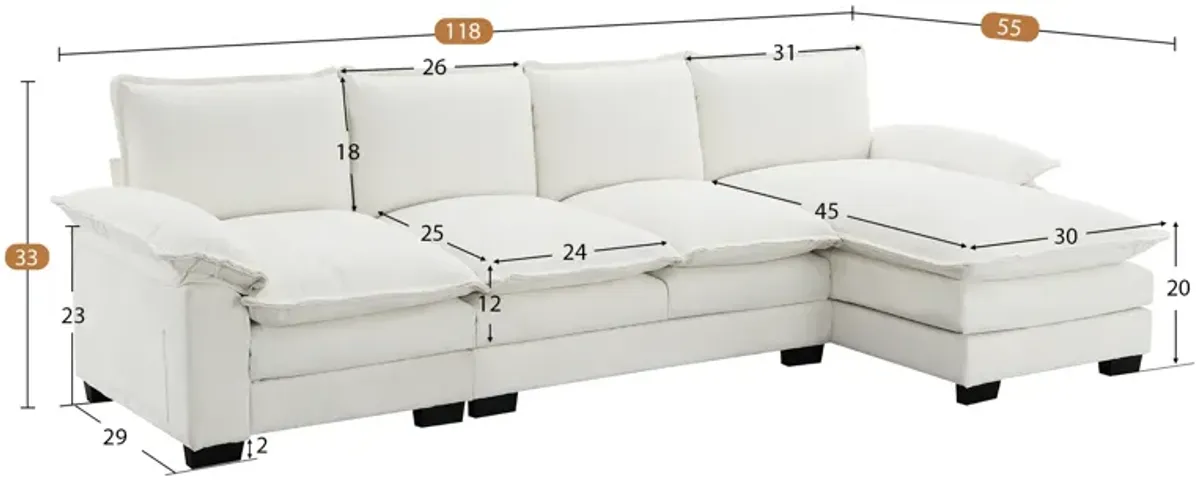 Merax 5-seat Upholstered Cloud Sofa with Double Seat Cushions