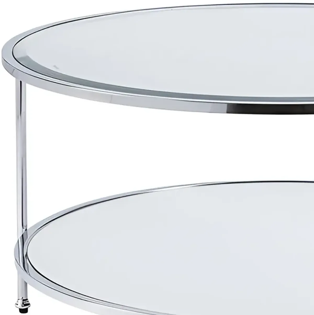 Hivvago 34 Inch  Chrome Glass And Metal Round Mirrored Coffee Table