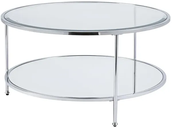 Hivvago 34 Inch  Chrome Glass And Metal Round Mirrored Coffee Table