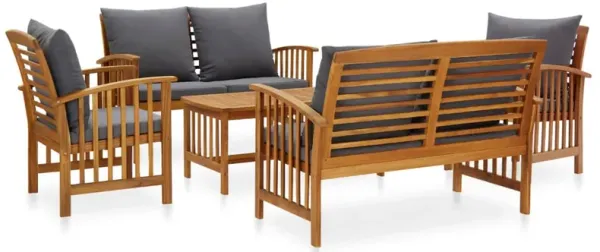 5pc Outdoor Lounge Set, Coffee Table, Chairs, Sofa, Brown Acacia Wood - Benzara