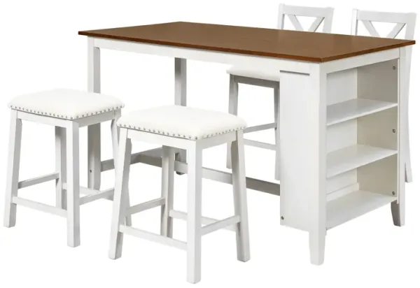 Merax 5 Pieces Counter Height Rustic Farmhouse Dining Room Wooden Bar Table Set