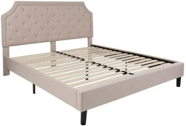 Flash Furniture Brighton King Size Tufted Upholstered Platform Bed in Beige Fabric