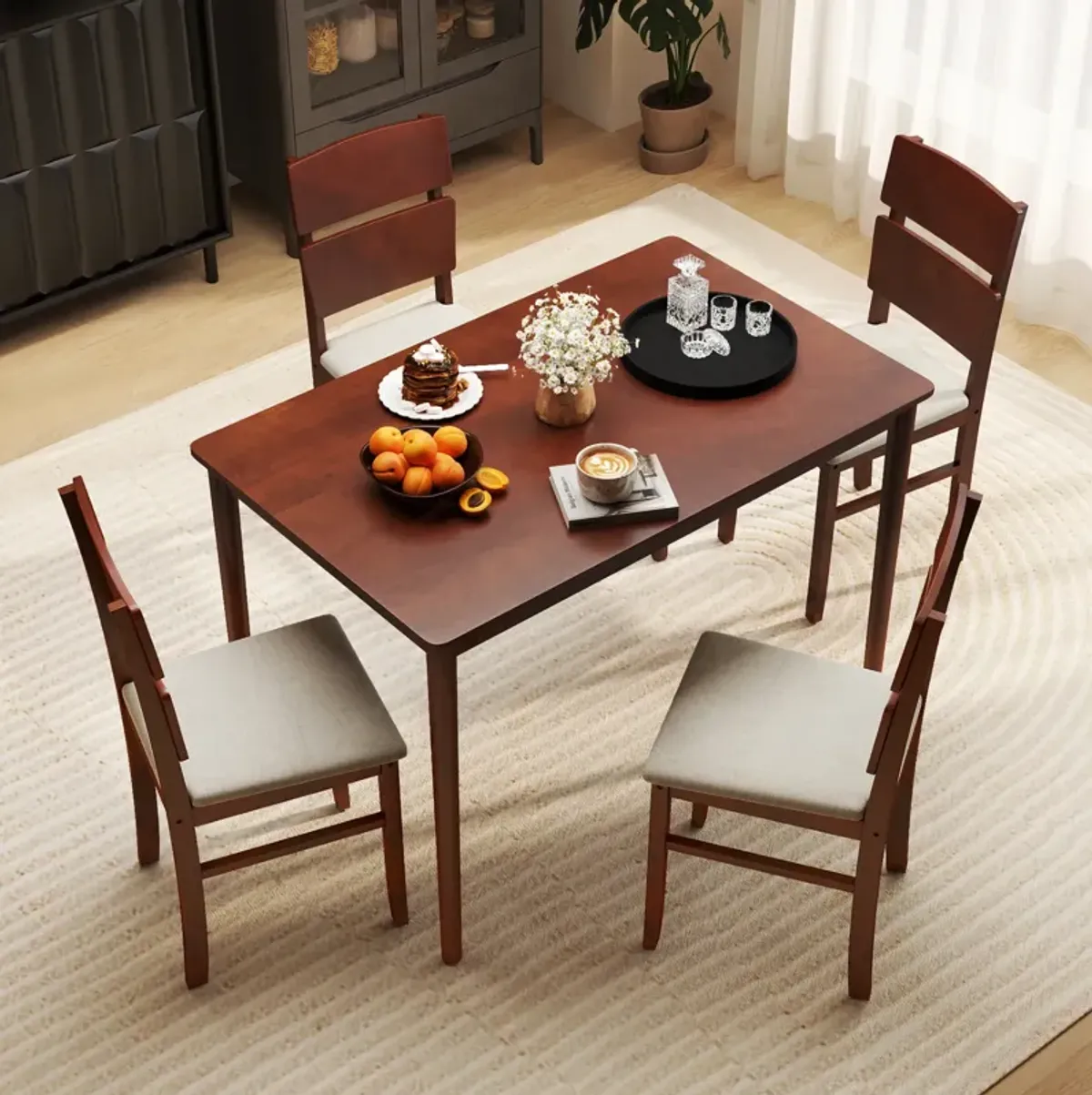 5-Piece Dining Room Set – Table and 4 Comfortable High-Back Chairs for Family Meals