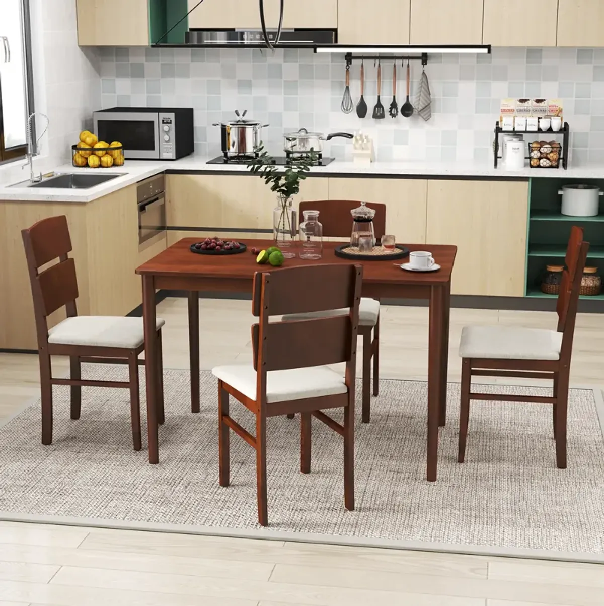 5-Piece Dining Room Set – Table and 4 Comfortable High-Back Chairs for Family Meals