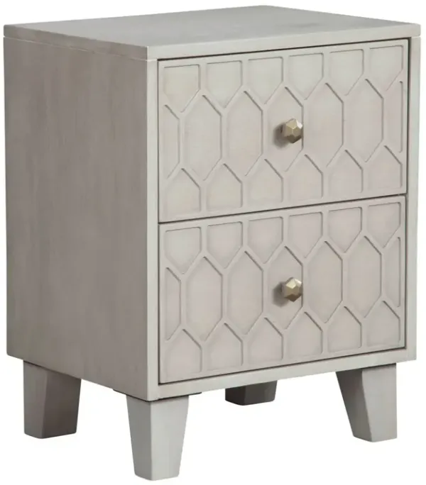 Rue 26 Inch 2 Drawer Nightstand, Textured Honeycomb Design, Light Gray-Benzara