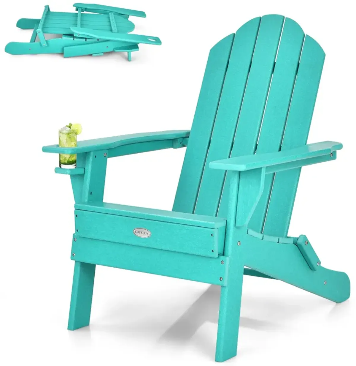 Foldable Weather Resistant Patio Chair with Built-in Cup Holder