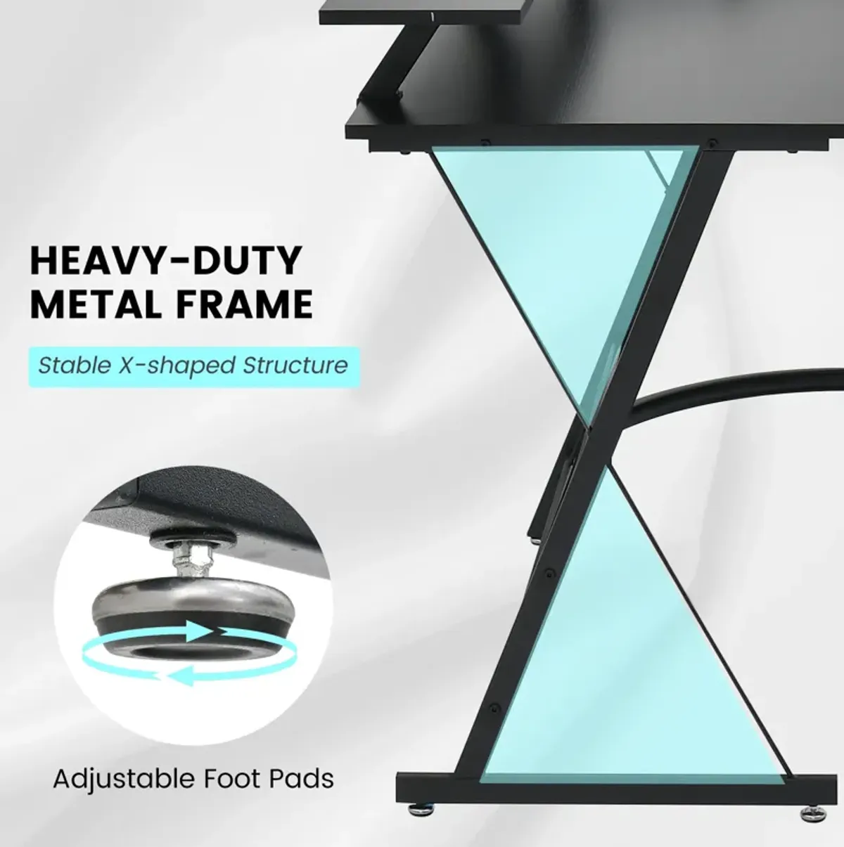 L-shaped Computer Desk with Power Outlet and Monitor Stand