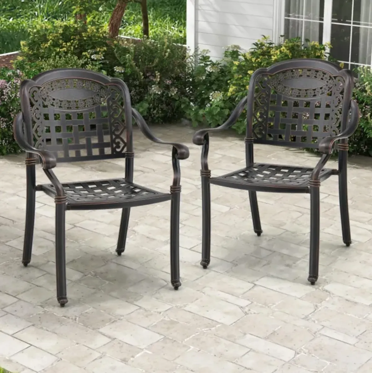 Hivvago Set of 2 Cast Aluminum Patio Chairs with Armrests