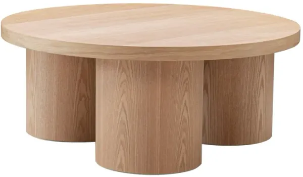 Cid Smith 36 Inch Coffee Table, Round Top and Legs, Solid Oak Wood, Natural - Benzara