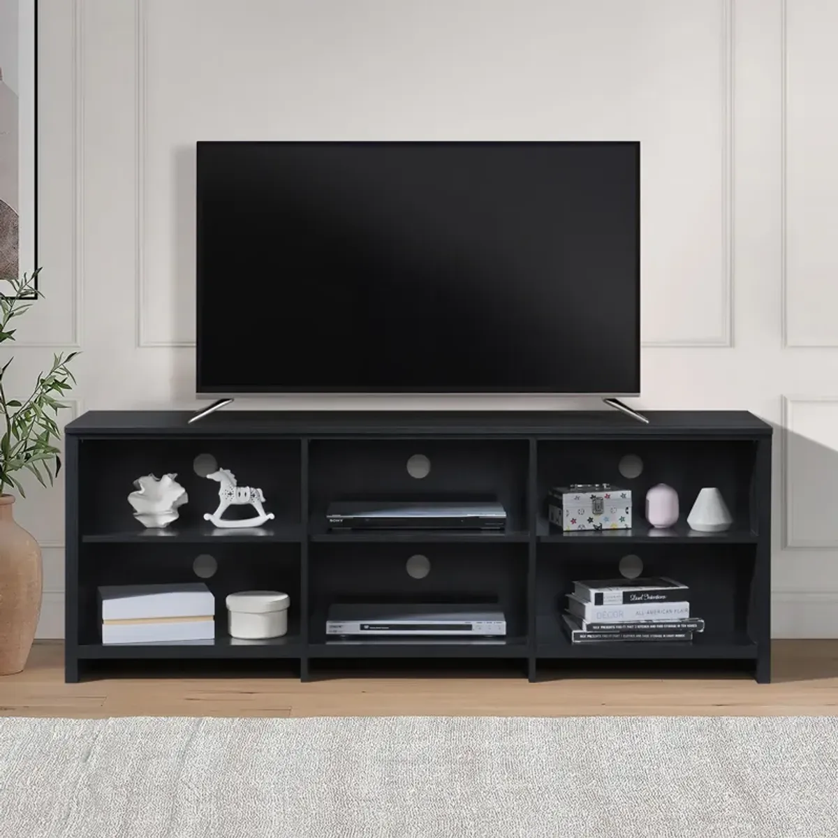 65 in. Modern TV Stand For TVs Up To 72" With 6 Open Shelves, Modern Entertainment Center With Storage, TV Console Table Media Cabinet For Living Room, Bedroom And Office